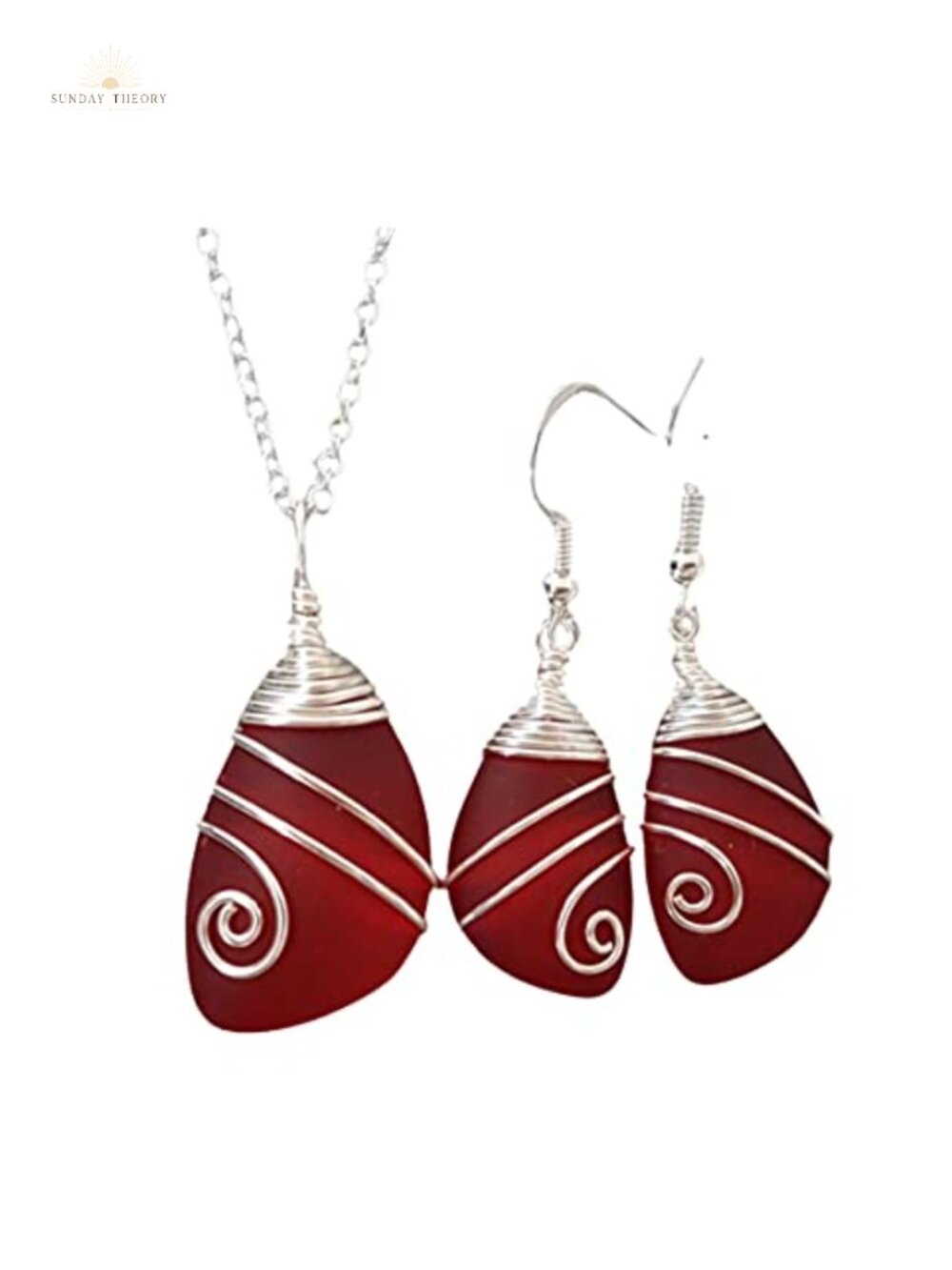 Handmade Sea Glass Necklace and Earrings Set with Lobster Clasp, Silver Wire